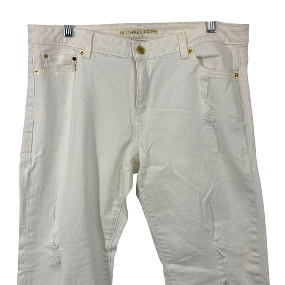 M Michael Kors Dillon Relaxed Ankle Jeans Women size 10 White Destressed Denim - Picture 2 of 14